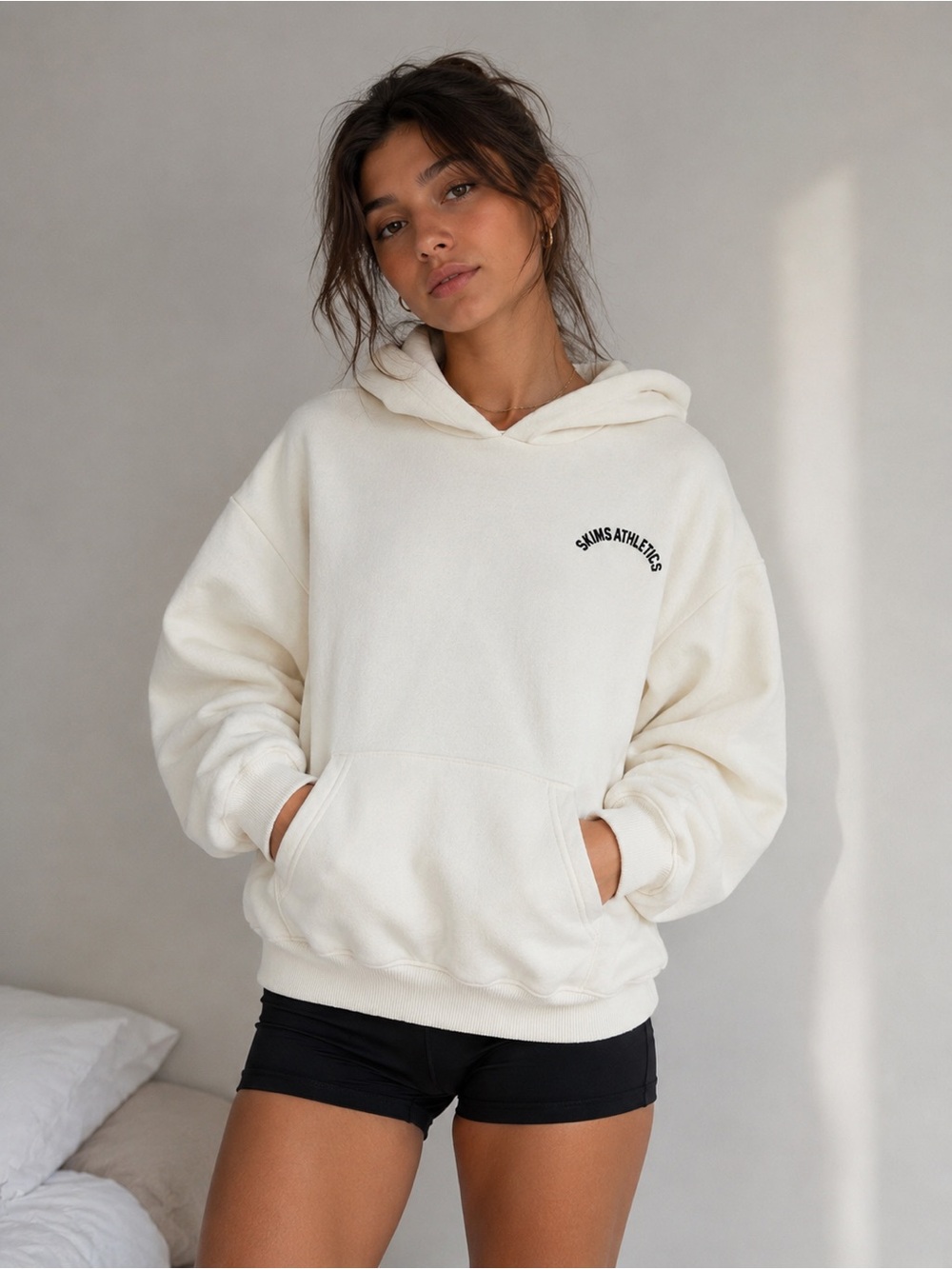 SKIMS Cream Pullover Hoodie with Small Chest Logo